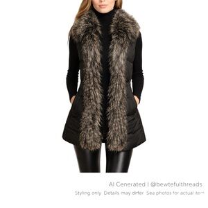 Parkhurst Outdoor Edition Faux Fur Trim Black Puffer Vest M Cozy Glam